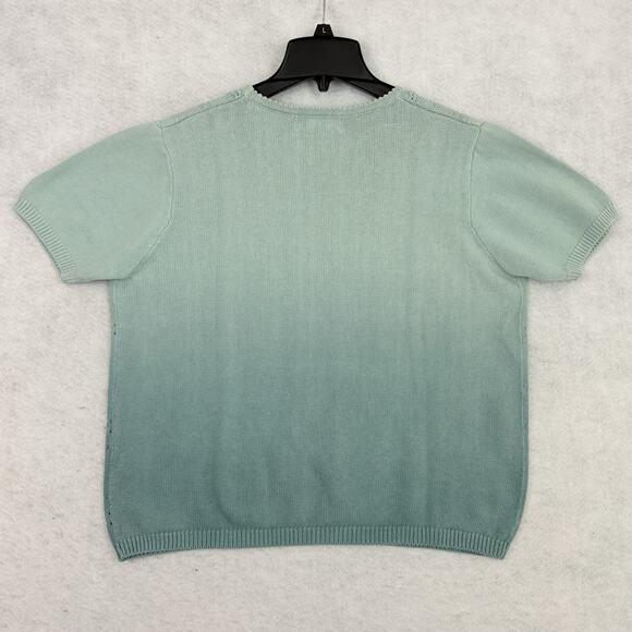 Alfred Dunner Sweater Womens Small Seaform Green Eyelet Embellished Short Sleeve - Picture 7 of 8